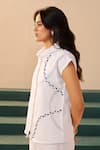 Buy_Savaaya_White Linen Embroidery Mandarin Collar Designer Shirt And Shorts Set _Online_at_Aza_Fashions