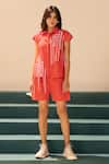 Buy_Savaaya_Orange Poplin Collared Petal Shirt And Shorts Set _at_Aza_Fashions