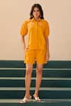 Buy_Savaaya_Yellow Poplin Embroidery Collared Sunflower Shirt And Shorts Set _at_Aza_Fashions