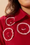 Buy_Savaaya_Red Poplin Embroidery Collared Rose Shirt And Shorts Set _Online_at_Aza_Fashions