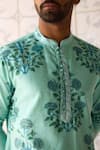 Shop_Shyam Narayan Prasad_Blue Chanderi, Cotton Satin Embroidery Plume Nehru Jacket Set 