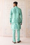 Shop_Shyam Narayan Prasad_Blue Chanderi, Cotton Satin Embroidery Plume Nehru Jacket Set _at_Aza_Fashions
