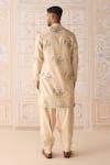 Shop_Shyam Narayan Prasad_Beige Chanderi , Satin Embroidery Sandshell Neutral Kurta Set _at_Aza_Fashions