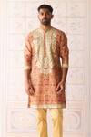 Shyam Narayan Prasad_Gold Chanderi, Cotton Satin, Silk Embroidery Designer Nehru Jacket Set _at_Aza_Fashions