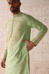 Shyam Narayan Prasad_Green , Silk, Satin Embroidery Reed Kurta Set _Online_at_Aza_Fashions