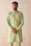Shyam Narayan Prasad_Green , Silk, Satin Embroidery Reed Kurta Set _Online