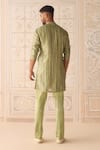 Shop_Shyam Narayan Prasad_Green Silk, Brocade, Cotton Striped Nehru Jacket Set _at_Aza_Fashions