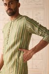 Shyam Narayan Prasad_Green Silk, Brocade, Cotton Striped Nehru Jacket Set _Online