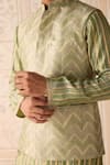 Buy_Shyam Narayan Prasad_Green Silk, Brocade, Cotton Striped Nehru Jacket Set _Online