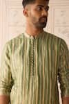 Shop_Shyam Narayan Prasad_Green Silk, Brocade, Cotton Striped Nehru Jacket Set _Online
