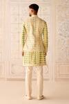 Shop_Shyam Narayan Prasad_Ivory Chanderi, Cotton Satin, Silk Embroidery Jade Green Nehru Jacket Set _at_Aza_Fashions