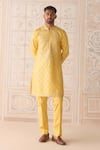 Buy_Shyam Narayan Prasad_Yellow , Silk, Satin Embroidery Maize Kurta Set _at_Aza_Fashions
