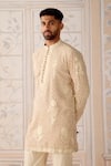 Shop_Shyam Narayan Prasad_Off White Cotton Satin, Cotton, Silk Embroidery Antique Nehru Jacket Set _Online_at_Aza_Fashions