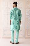 Shop_Shyam Narayan Prasad_Blue Chanderi, Cotton Satin Embroidery Plume Printed Kurta Set _at_Aza_Fashions