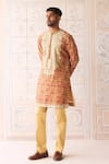 Buy_Shyam Narayan Prasad_Yellow Chanderi Cotton Embroidery Kurta Set _at_Aza_Fashions