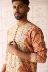 Shyam Narayan Prasad_Yellow Chanderi Cotton Embroidery Kurta Set _at_Aza_Fashions