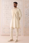 Buy_Shyam Narayan Prasad_Off White , Satin Embroidery Kurta Set 
