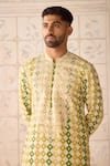 Shop_Shyam Narayan Prasad_Ivory Chanderi , Satin Embroidery Kurta Set _Online_at_Aza_Fashions
