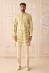 Buy_Shyam Narayan Prasad_Ivory Chanderi , Satin Embroidery Kurta Set _at_Aza_Fashions