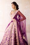 Shop_Shyam Narayan Prasad_Purple Silk, Net Embroidery, Gota Patti V-neck Royal Lehenga Set _Online_at_Aza_Fashions