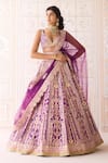 Buy_Shyam Narayan Prasad_Purple Silk, Net Embroidery, Gota Patti V-neck Royal Lehenga Set _at_Aza_Fashions