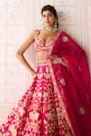 Buy_Shyam Narayan Prasad_Pink Silk, Organza Embroidery, Applique Sweetheart Carmine Rose Lehenga Set _Online_at_Aza_Fashions