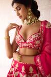 Shop_Shyam Narayan Prasad_Pink Silk, Organza Embroidery, Applique Sweetheart Carmine Rose Lehenga Set _Online_at_Aza_Fashions
