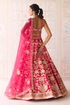 Shop_Shyam Narayan Prasad_Pink Silk, Organza Embroidery, Applique Sweetheart Carmine Rose Lehenga Set _at_Aza_Fashions