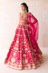 Buy_Shyam Narayan Prasad_Pink Silk, Organza Embroidery, Applique Sweetheart Carmine Rose Lehenga Set _at_Aza_Fashions