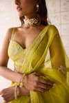 Shop_Shyam Narayan Prasad_Green Silk, Organza Embroidery, Applique V-neck Spring Lehenga Set _Online_at_Aza_Fashions