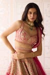 Shyam Narayan Prasad_Coral Silk, Organza Embroidery, Beads, Zari Orange Pink Bridal Lehenga Set _Online_at_Aza_Fashions