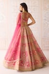Shop_Shyam Narayan Prasad_Coral Silk, Organza Embroidery, Beads, Zari Orange Pink Bridal Lehenga Set _at_Aza_Fashions