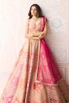 Buy_Shyam Narayan Prasad_Coral Silk, Organza Embroidery, Beads, Zari Orange Pink Bridal Lehenga Set _Online_at_Aza_Fashions