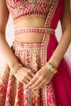 Shop_Shyam Narayan Prasad_Coral Silk, Organza Embroidery, Beads, Zari Orange Pink Bridal Lehenga Set _Online_at_Aza_Fashions