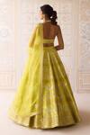 Shop_Shyam Narayan Prasad_Green Silk, Organza Embroidery, Applique V-neck Spring Lehenga Set _at_Aza_Fashions