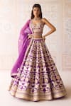 Buy_Shyam Narayan Prasad_Purple Silk, Organza Embroidery, Zari Sweetheart Neck Phlox Lehenga Set _at_Aza_Fashions