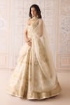 Shyam Narayan Prasad_Ivory Silk, Organza Embroidery, Zari, Applique Sweetheart Neck Lehenga Set _Online_at_Aza_Fashions