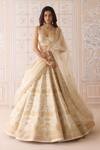 Buy_Shyam Narayan Prasad_Ivory Silk, Organza Embroidery, Zari, Applique Sweetheart Neck Lehenga Set _at_Aza_Fashions