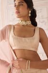 Shyam Narayan Prasad_Pink Brocade, Organza Lace Square Neck Pearl Lehenga Set _Online_at_Aza_Fashions