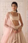 Buy_Shyam Narayan Prasad_Pink Brocade, Organza Lace Square Neck Pearl Lehenga Set _Online_at_Aza_Fashions
