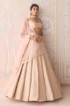 Shop_Shyam Narayan Prasad_Pink Brocade, Organza Lace Square Neck Pearl Lehenga Set _Online_at_Aza_Fashions