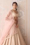Buy_Shyam Narayan Prasad_Pink Brocade, Organza Lace Square Neck Pearl Lehenga Set 