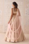 Shop_Shyam Narayan Prasad_Pink Brocade, Organza Lace Square Neck Pearl Lehenga Set _at_Aza_Fashions