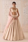 Buy_Shyam Narayan Prasad_Pink Brocade, Organza Lace Square Neck Pearl Lehenga Set _at_Aza_Fashions