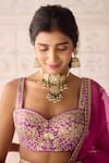 Buy_Shyam Narayan Prasad_Purple Silk, Organza Embroidery Sweetheart Neck Zari Dori Lehenga Set _Online_at_Aza_Fashions