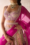 Buy_Shyam Narayan Prasad_Purple Silk, Organza Embroidery Sweetheart Neck Zari Dori Lehenga Set 