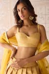 Buy_Shyam Narayan Prasad_Yellow Brocade, Organza Embroidery, Lace Sweetheart Neck Primrose Lehenga Set 