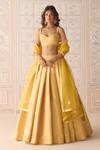 Buy_Shyam Narayan Prasad_Yellow Brocade, Organza Embroidery, Lace Sweetheart Neck Primrose Lehenga Set _at_Aza_Fashions