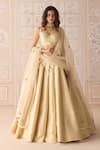 Shyam Narayan Prasad_Ivory Brocade, Organza Embroidery Sweetheart Neck Lehenga Set _at_Aza_Fashions