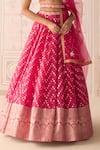 Shop_Shyam Narayan Prasad_Pink Chanderi, Brocade, Net Embroidery Round Neck Raspberry Lehenga Set _Online_at_Aza_Fashions
